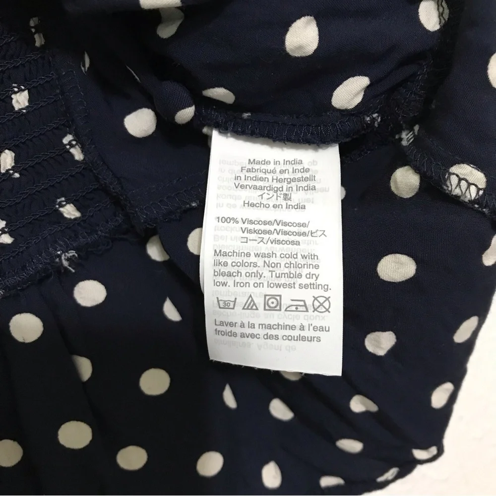 J. Crew Blue Polka Dot Smocked Puff Sleeve Blouse Size Small